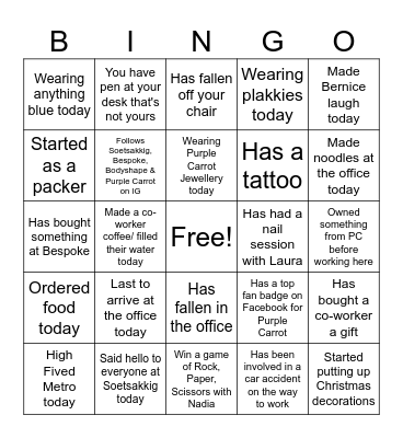 Purple Carrot Bingo Card