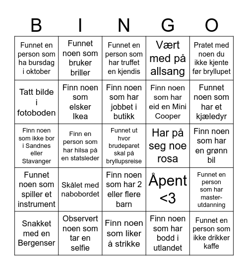 Bryllup Kristina + Anders - 2 Bingo Card