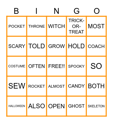 WEEK 4 - SPELLING LIST Bingo Card