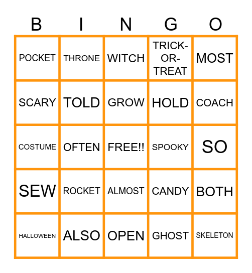 WEEK 4 - SPELLING LIST Bingo Card