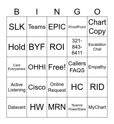 Call Center Bingo Card