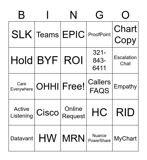 Call Center Bingo Card