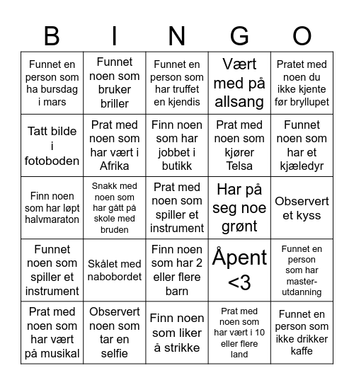 Bryllup Kristina + Anders - 3 Bingo Card