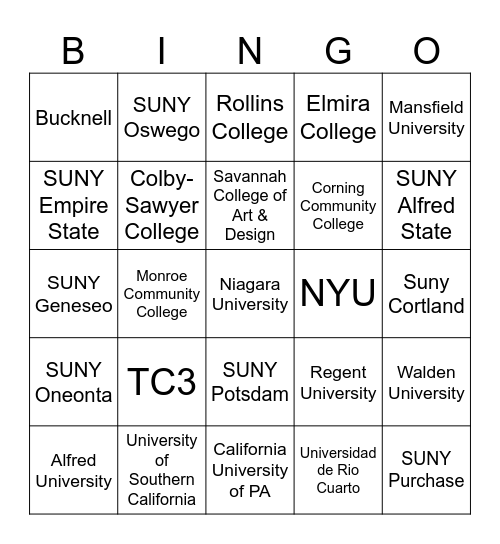 Faculty Staff College Bingo Card