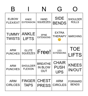 EXERCISE BINGO Card