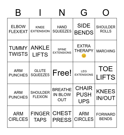 EXERCISE BINGO Card