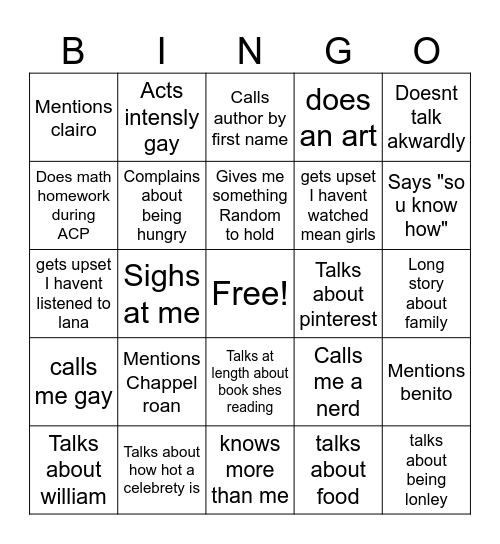 Gabi Bingo Card