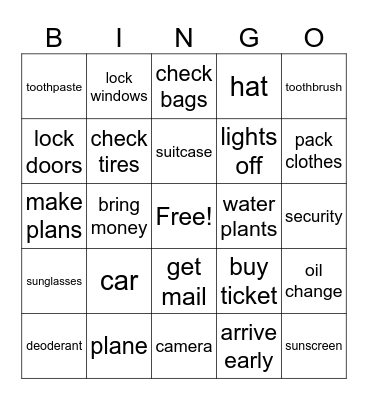 Travel Bingo Card