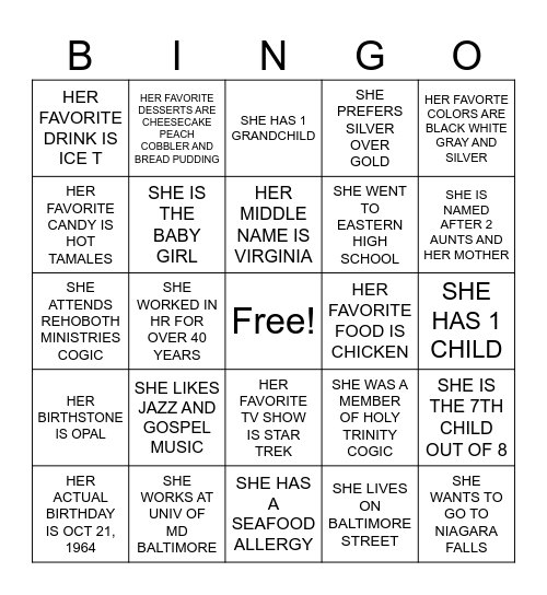 VERNELL BINGO Card