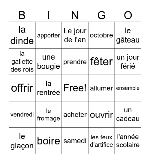 French 2: Unit 2 Review Bingo Card