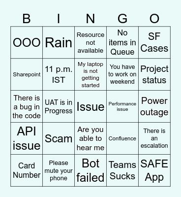 Technology Bingo Card