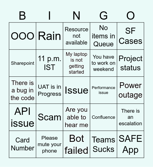 Technology Bingo Card