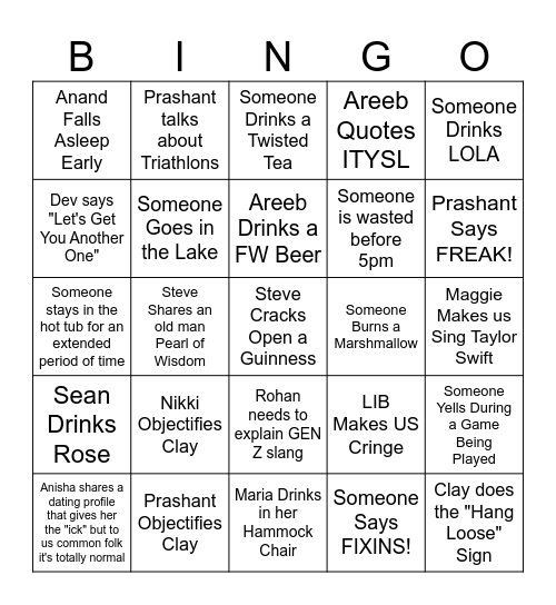 Cottage Bingo Card