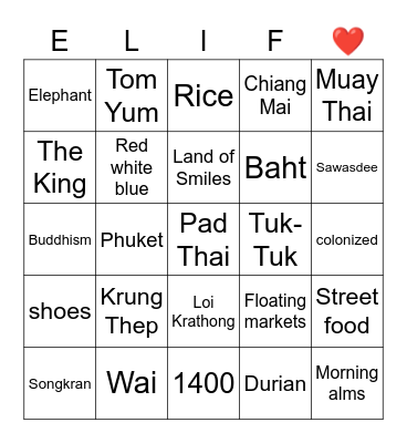 Thailand Biiiinnngoooo Bingo Card