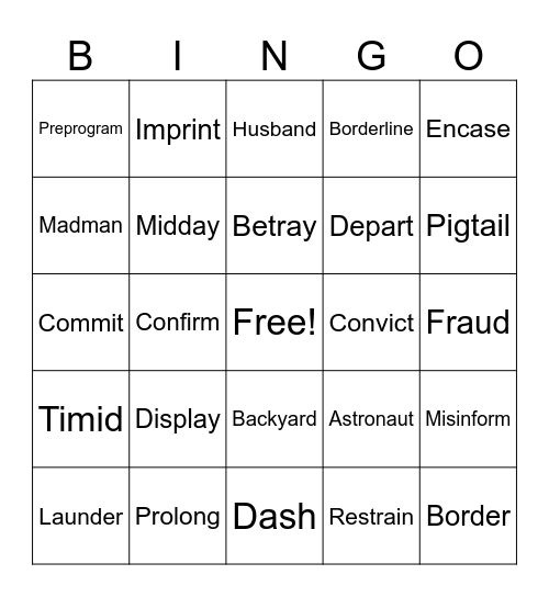 SRP Bingo Card