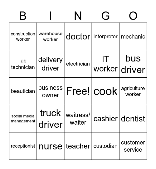 Jobs Bingo Card