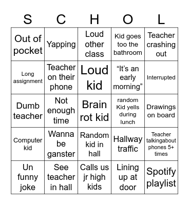 School bingo Card