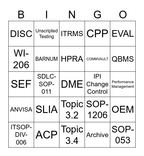 DDQ Workshop Bingo Card