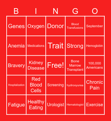 Sickle Cell Bingo Card