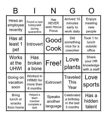 HRMD Bingo Card