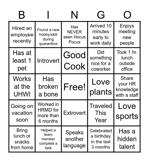 HRMD Bingo Card