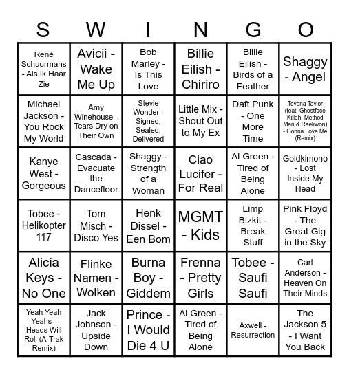 SWINGO Bingo Card