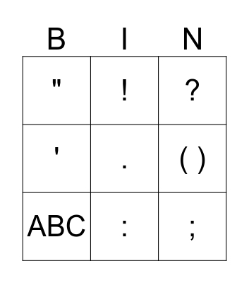 Punctuation Bingo Card