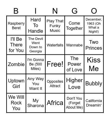 Chrissy's Mix Tape Vol.1 Bingo Card