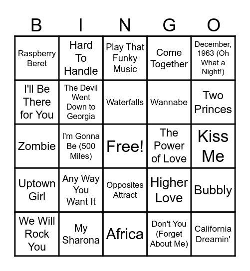 Chrissy's Mix Tape Vol.1 Bingo Card