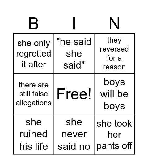 Bad Take Bingo Card