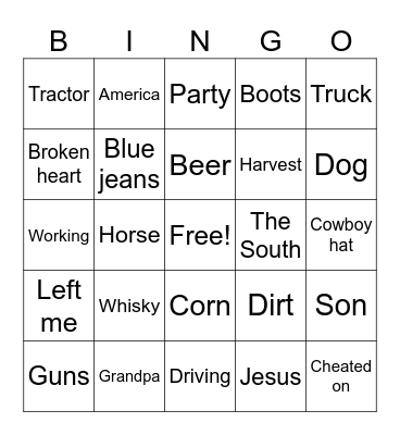 Country music bingo Card