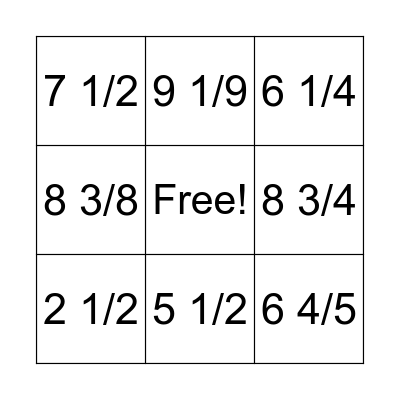 Improper Fraction Bingo Card