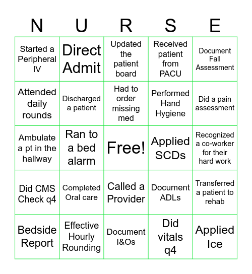 Orthopedics Nursing Week Bingo Card