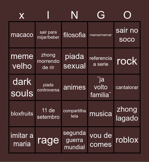 call Bingo Card