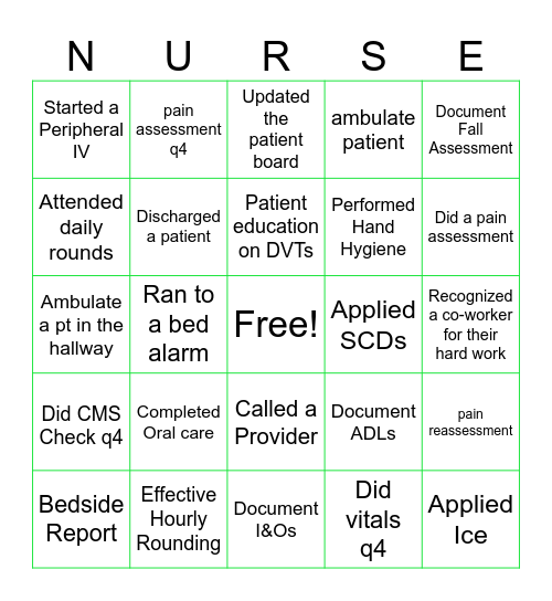 Orthopedics Nursing Week Bingo Card