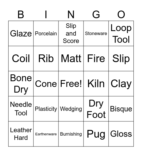 Ceramics Bingo Card