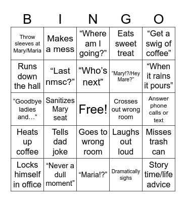 Dr. R Bingo Card