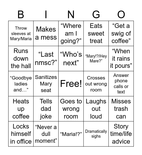 Dr. R Bingo Card