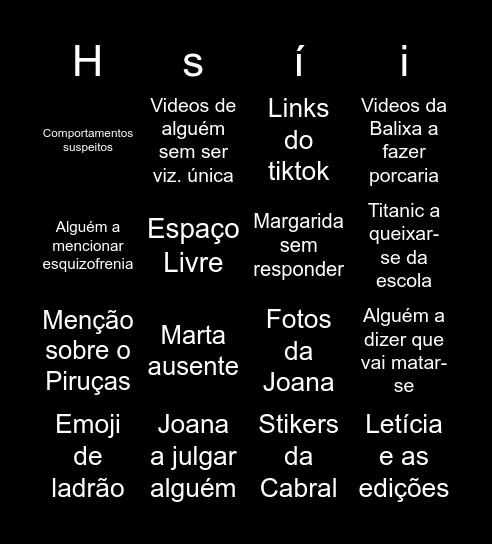 Hospício Bingo Card