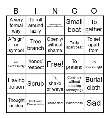 Context Clues Bingo Card