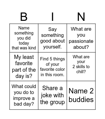 Positivity Bingo Card
