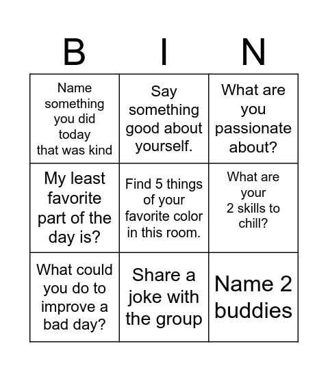 Positivity Bingo Card