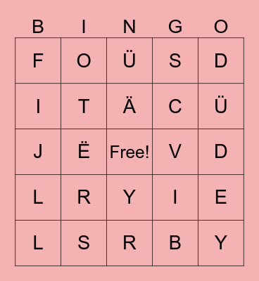 German Alphabet BINGO Card