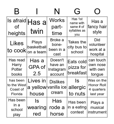Meet My Classmates Bingo Card