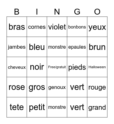 Les monstres Bingo Card