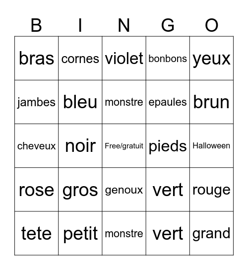 Les monstres Bingo Card
