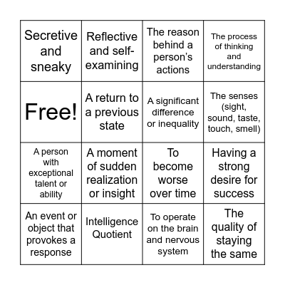 Flowers For Algernon Vocabulary Bingo Card