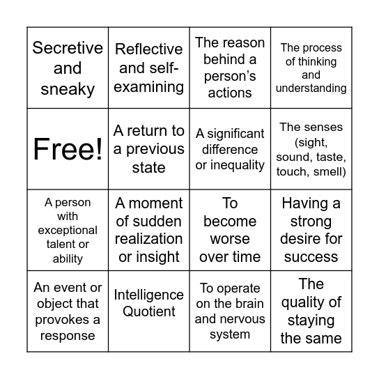 Flowers For Algernon Vocabulary Bingo Card