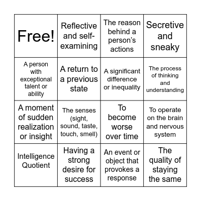 Flowers For Algernon Vocabulary Bingo Card