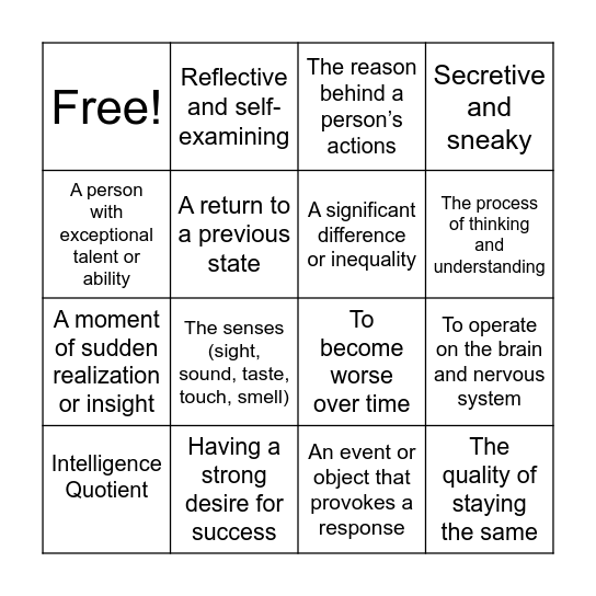 Flowers For Algernon Vocabulary Bingo Card